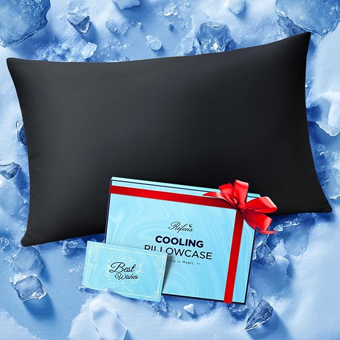 Ice Cooling Pillowcase for Hot Sleepers, Instantly Cool, Stays Cold All Night, Softer Than Silk Pillow Cases, Pillow Covers with Invisible Zipper, Gift for Men & Women - Queen Size, Black (1 Pack)