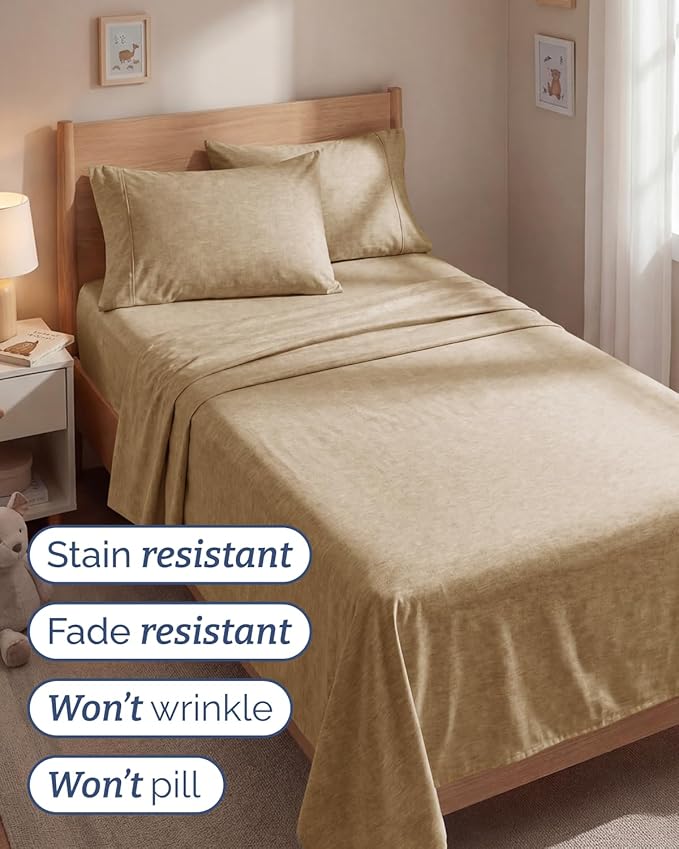 Twin 4 Piece Sheet Set - Comfy, Breathable & Cooling - Soft Hotel Luxury Bedding for Women, Men, Kids, Teens and Children - 1 Flat & 1 Fitted Sheet & 2 Pillowcases with Deep Pockets - Heathered Tan