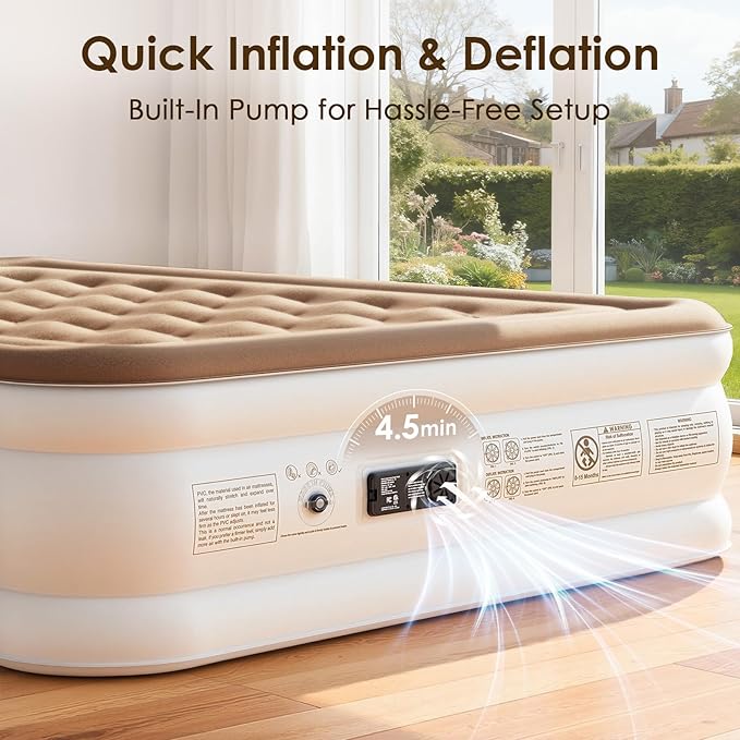 Air Mattress King with Built-in Pump – 18" Raised Inflatable Bed with High Speed Built-in Pump, Stable and Durable, colchón inflable, Carry Bag, Cozy Guest Air Bed for Sleepovers, Glamping, Moving