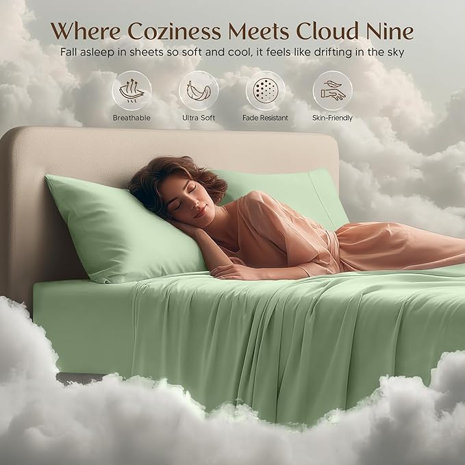 Utopia Bedding King Size Sheet Set – 4 Piece Bed Sheets, Soft and Breathable Microfiber, Includes 1 Fitted Sheet, 1 Flat Sheet and 2 Pillowcases – Oeko Tex (Sage)