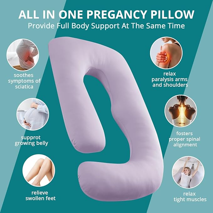 Sasttie Pregnancy Pillows for Sleeping, U Shaped Cooling Full Body Pillow with Removable Cover, Pregnant Women Must Haves, Maternity Essential, Lavender