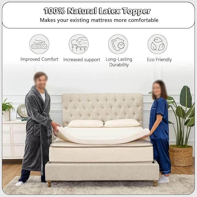Latex Mattress 210×250cm(83×98inch), 100% Natural Latex Mattresses Sleeps Cool and Supportive, Twin Mattress, Natural Rubber Pure Mattress Thickened Home Bedroom Cushion,1in