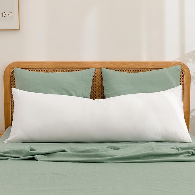 BESTOUCH 100% Washed Cotton Pillowcase for Hair and Skin Linen Feel Soft Comfortable Breathable 1 Pcs Pillow Case with Envelope Closure Solid Bright White Body 20x54 Inches