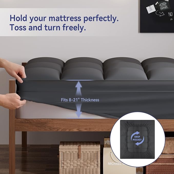 ELEMUSE Twin XL Grey Mattress Topper for Dorm Bed, College Dorm Room Essentials for Girls&Guys, Soft Comfortable Bed Upgrade for Back to School, Apartment&Rental Use