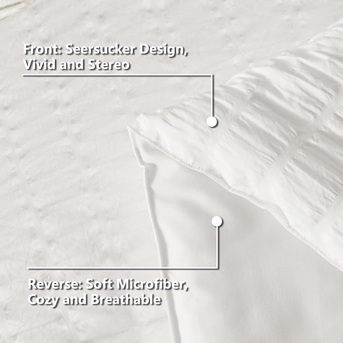 CozyLux Twin Comforter Set with Sheets 5 Pieces, White Seersucker Textured Bed in a Bag for Girls, Luxury Soft Bedding Sets with Down Alternative Comforter, Sheets, Pillowcase & Sham for All Seasons