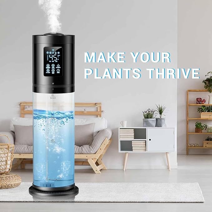 8L/2.1 Gal Humidifiers for Bedroom Large Room, 4 Levels Cool Mist Humidifier with Clear Tank, 7 Color Lights Essential Oil Diffuser with 16H Timer, Top Fill Air Humidifier for Home Plants Office