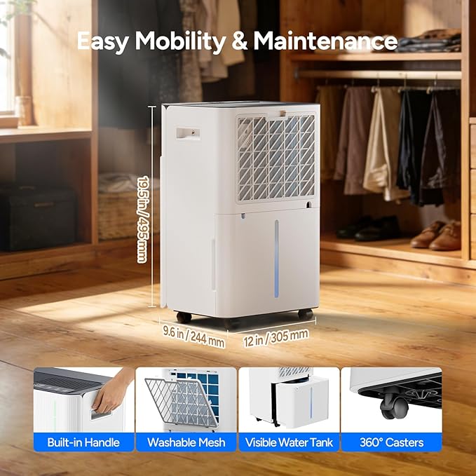 DR.PREPARE 3000-3800 Sq.Ft Dehumidifier for Home with Drain Hose, Smart APP Control, 65 Pints/Day Dehumidifier for Basement, Bedroom, Bathroom, Garage, Large Room, Dry Clothes, 3 Modes, 24H Timer