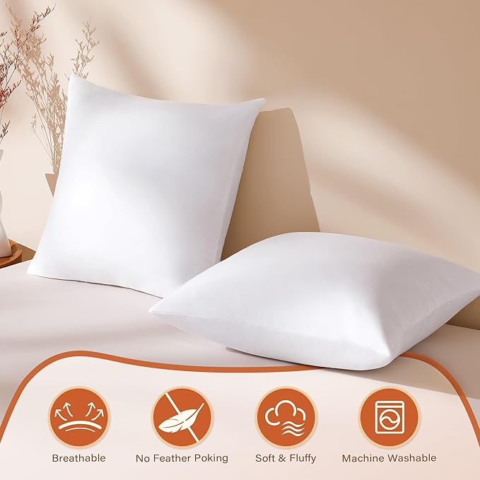 DOWNSTORIA 20x20 Feather Down Pillow Inserts Set of 2, Decorative Pillows with 100% Coton Cover, Throw Pillow for Bed, Couch and Sofa.