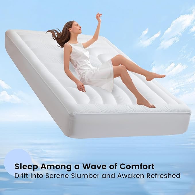 Waterproof Mattress Pad Queen, Quilted Fitted Queen Mattress Topper, Five-Layers Noiseless Mattress Protector Cover with 8"-21" Deep Pocket, Machine Washable, White, 60x80
