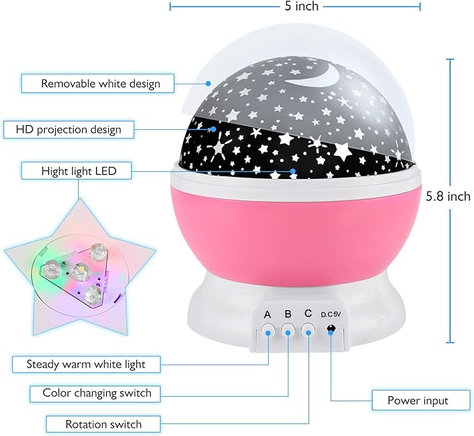 RICTLY Night Light for Kids, Kids Night Light Nebula 360 Degree Rotation - 4 LED Bulbs 12 Light Color Star Projector Changing with USB Cable, Romantic Gifts for Men Women Children