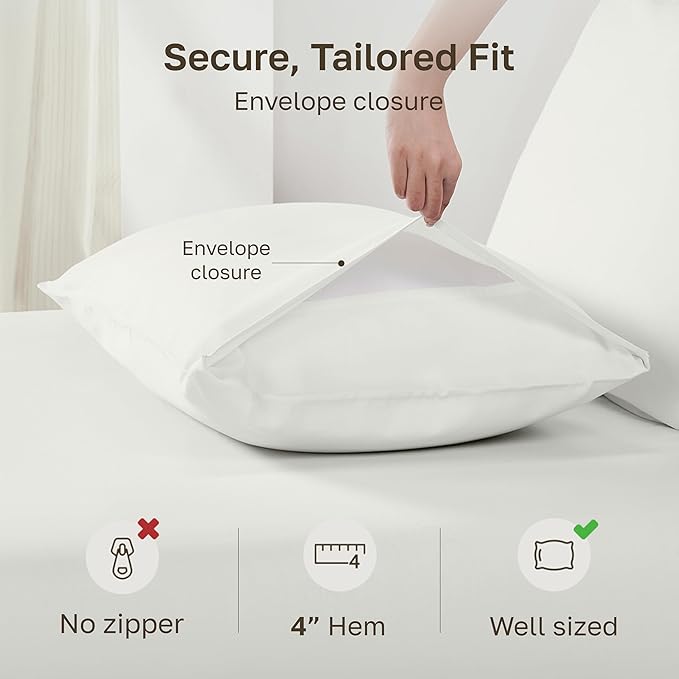 California Design Den Percale Pillow Cases King Size Set of 2-100% Egyptian Cotton, Crisp Percale Feel, Breathable & Soft Pillow Case Set - Ivory