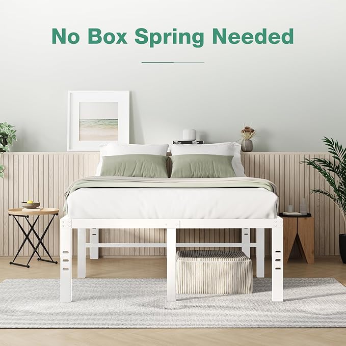 Novilla Full Size Bed Frame, 18 Inch Metal Platform Bed Frame Full Size with Storage Space Under Bed, Heavy Duty Steel Slat Support, Easy Assembly, No Box Spring Needed, White
