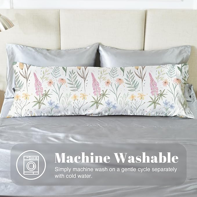 EXQ Home Satin Body Pillowcase for Hair and Skin- Multicolor Printed Flower Silk Long Pillowcase 20x54 inches - Satin Pillow Cases with Envelope Closure, Gifts for Women