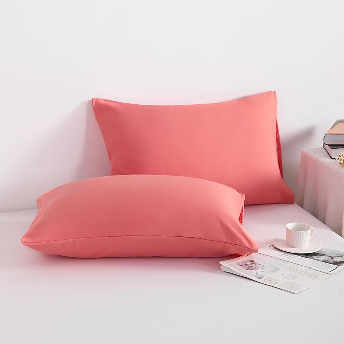 NTBAY King Pillowcase Set - 2 Pack Brushed Microfiber 20x36 Pillowcases - Soft, Wrinkle-Free, Fade-Resistant, Stain-Resistant, Coral Pink Pillowcases with Envelope Closure - 20x36 Inches, Coral Pink