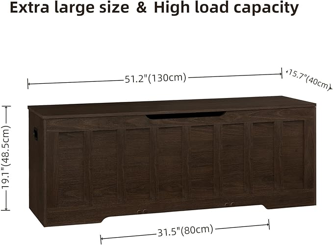 VANKILEY 51.2" Storage Chest Extra Large,Storage Bench with 2 Safety Hinges,Shoe Bench,51.2 * 15.7 * 19.1 inches,Wooden Trunk for Bedroom,livingroom,entryway,Supports 220 lb,Easy Assembly(Espresso).