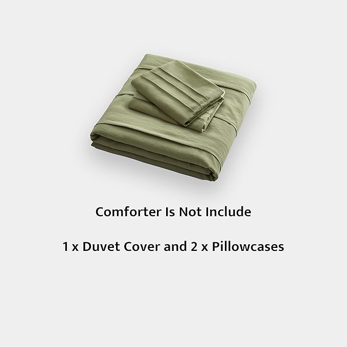 Oli Anderson Sage Green Duvet Cover Queen Size - Pleated Queen Duvet Cover, 3PCS Soft and Breathable Textured Bedding Set with Zipper Closure(Sage Green,90"x90")