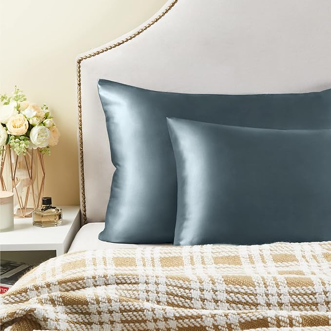 BEDELITE Satin Pillowcase for Hair and Skin, Super Soft and Cooling Similar to Silk Pillow Cases 2 Pack with Envelope Closure, Gift for Women Men(20"x26" Standard Size, Space Grey)
