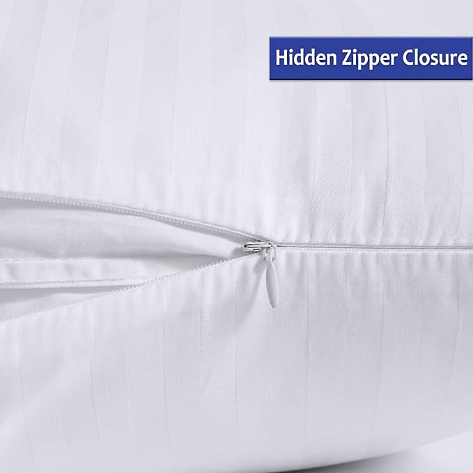 100% Cotton King Pillow Protectors with Zipper, White Pillow Cases King Size Set of 2 for Home & Hotel, Sateen Soft Cooling Hidden Zippered Pillow Case Protector for Hair & Skin, 20x36 in