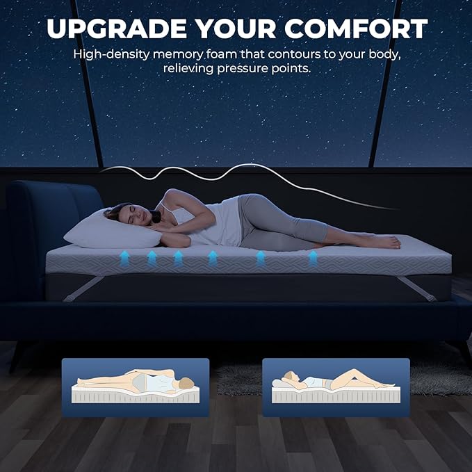 Memory Foam Mattress Topper - 3 Inch Gel Mattress Pad for Pressure Relief, Premium Soft Cooling Sleep Bed Topper, Non-Slip Design with Removable & Washable Cover (White, Full)
