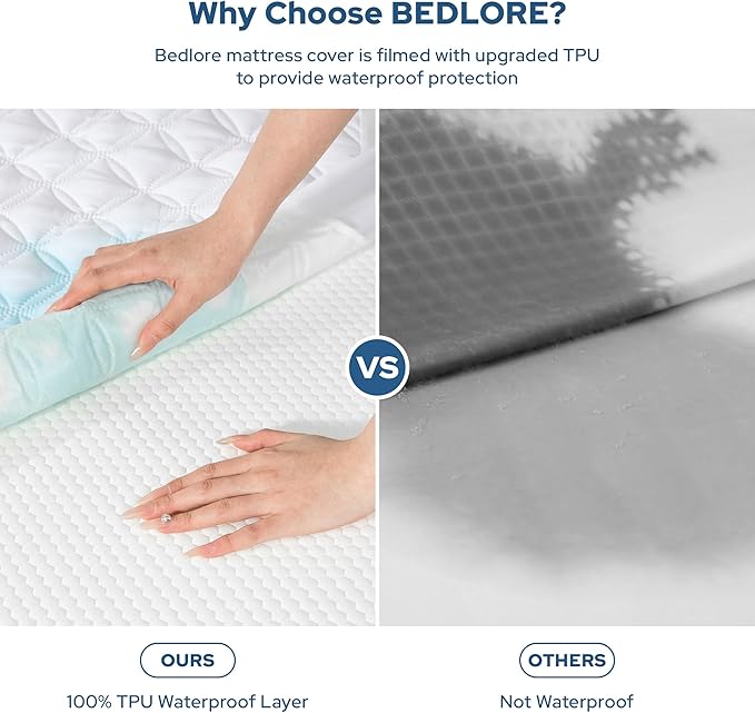 2 Pack Waterproof Mattress Protector, Twin Size Mattress Pad with Deep Pocket Fitted Up to 6-15 inches, Soft Noiseless Single Bed Mattress Cover for Bedroom, Dorm Room