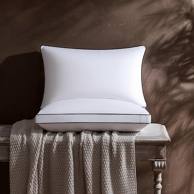 Feather Down Pillows Standard Size Set of 2 Pack, Luxury Hotel Collection Bed Pillows for Sleeping, Fluffy Soft Medium Firm Down Surround Gusseted Pillows for Side Back Stomach Sleepers