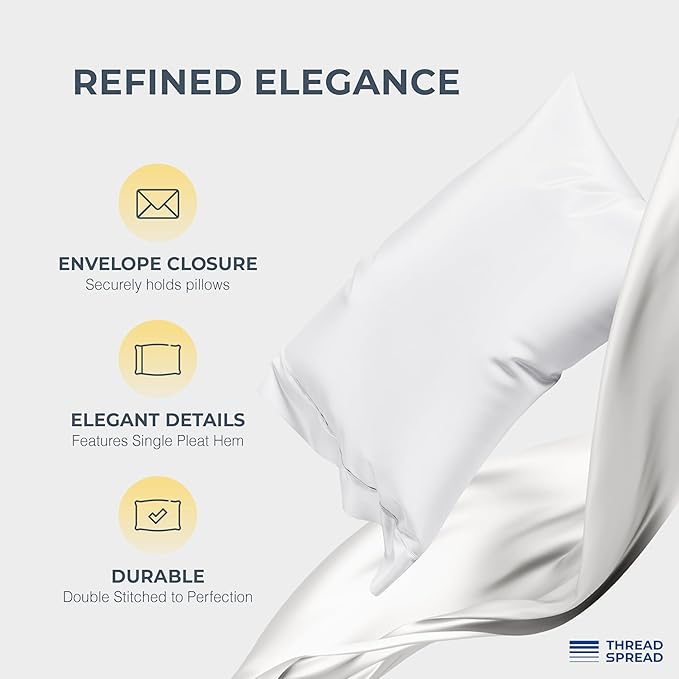 THREAD SPREAD 100% Egyptian Cotton Sheets Queen Size - Luxury 1500 Series Queen Sheet Set Egyptian Cotton (Pack of 2, White), Silky Soft, Sateen Weave, Cooling & Breathable, 17" Deep Pocket Bed Set