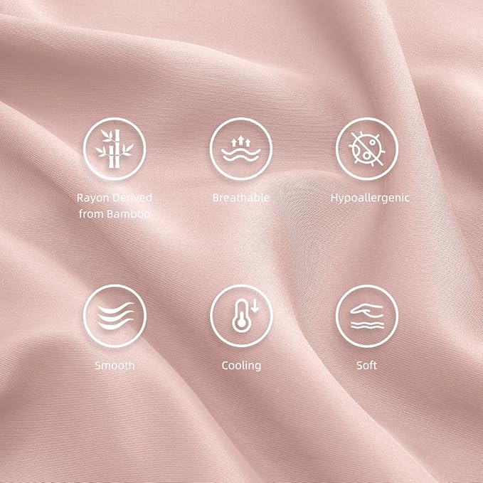 Queen Pillowcases, Cooling Viscose from Bamboo Pillow Covers with Envelope Closure, Soft Moisture-Wicking for Hot Sleepers, Hair and Skin-Friendly, Pink, 2 Pack