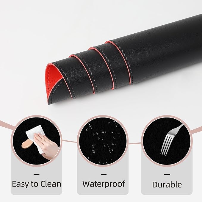 Makeup Mat for Vanity to Protect Desk Top 31.5 x 15.7 in, Dual-Sided Makeup Mat, Easy to Clean Desk Pad - Waterproof and Oilproof Vanity Accessories (Black and Red)