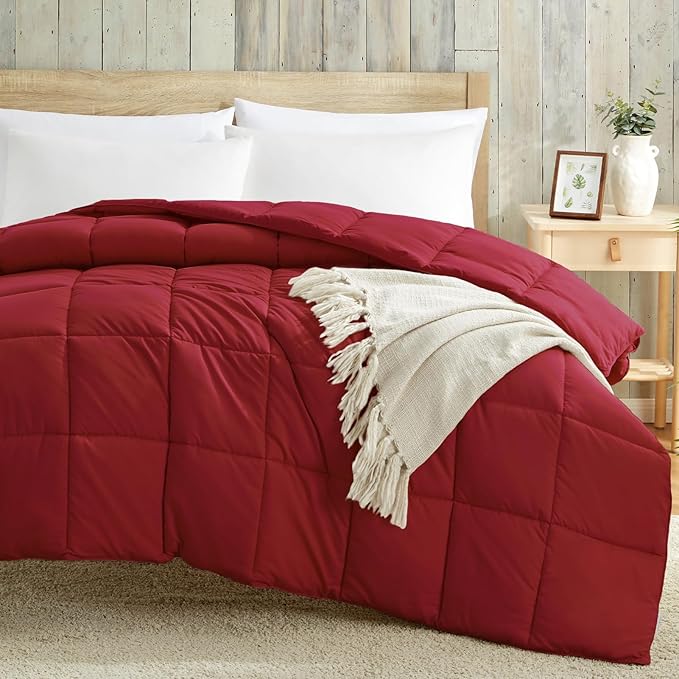 Homelike Moment Twin Comforter Duvet Insert - Red Down Alternative Bed Comforter Twin Size, Lightweight Bedding Comforters Quilted All Season All Season Solid Red