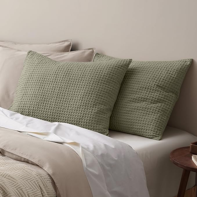 PHF Ultra Soft Waffle Weave Pillow Shams Standard Size, No Insert, 2 Pack 20" x 26" Pillowcases,Breathable & Skin-Friendly Pillow Cases, Stylish Decorative Bed Pillow Cases Covers, Dusty Sage