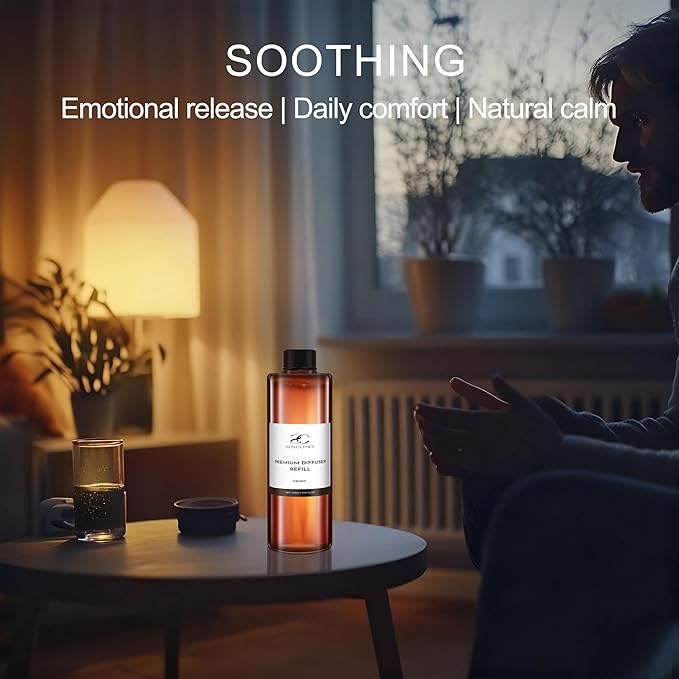 Diffuser Oil Refill, 250ml / 8.45 fl oz, Ebony - Reed & Aromatherapy Diffuser Oil, Long-Lasting Home Fragrance, Eucalyptus, Agarwood & Sandalwood Notes