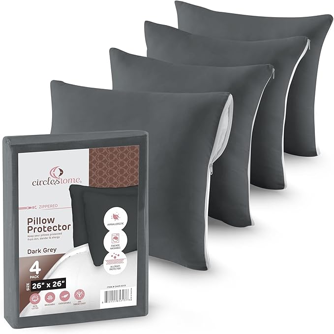CIRCLESHOME European Pillow Protectors - 100% Cotton Breathable Pillowcases - 26 X 26 Square Pillowcases - Protects Pillows from Dirt, Dust and Debris (European- 4 Pack- 26x26)
