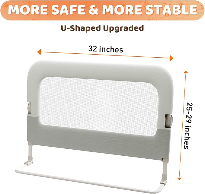 omzer Bed Guard Rail for Toddlers - 32inch Folding up & Adjustable Heights Baby Bed Safety Rails - Portable Toddler Bed Barrier Railing Guard for Kids Twin, Bunk, Queen, Full Size Bed