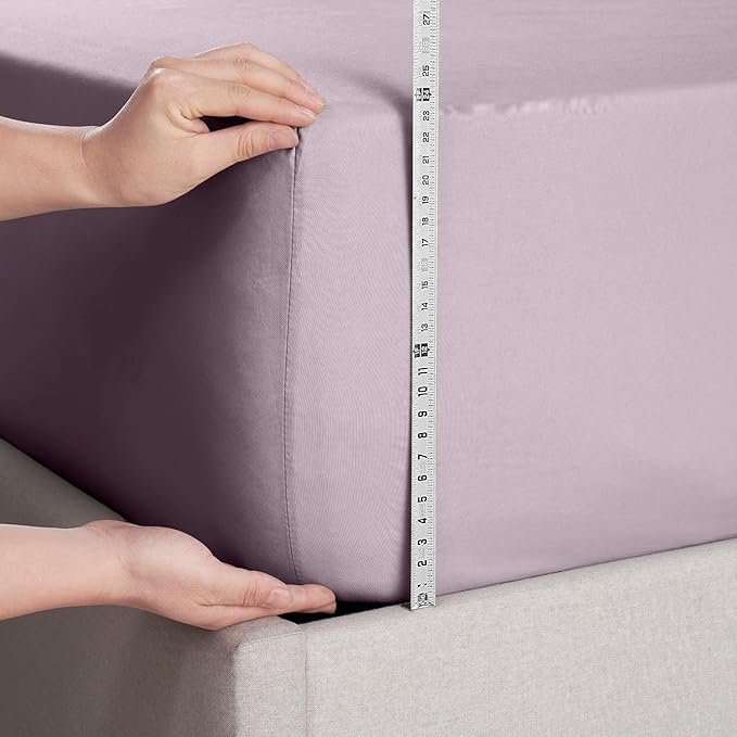 Nestl 2 Pack Grayish Purple Fitted Sheet Extra Deep Pocket, Hotel Luxury TwinFitted Sheet Only Easily Fits 18 to 24 Inch Mattress, Super Soft, Wrinkle-Free and Breathable with Corner Straps