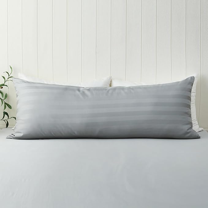 100% Cotton Soft Body Pillow Protectors with Invisible Zipper 20X54 Inches Body Pillow Cases, 600 Thread Count Soft Pillow Cases, Striped Gray Color 1-Pack