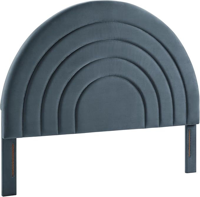 Modway Solana Soft Arch Shaped Round Queen Headboard in Cadet Blue – Upholstered Headboard – Stain-Resistant Performance Velvet Headboard for Queen Size Beds