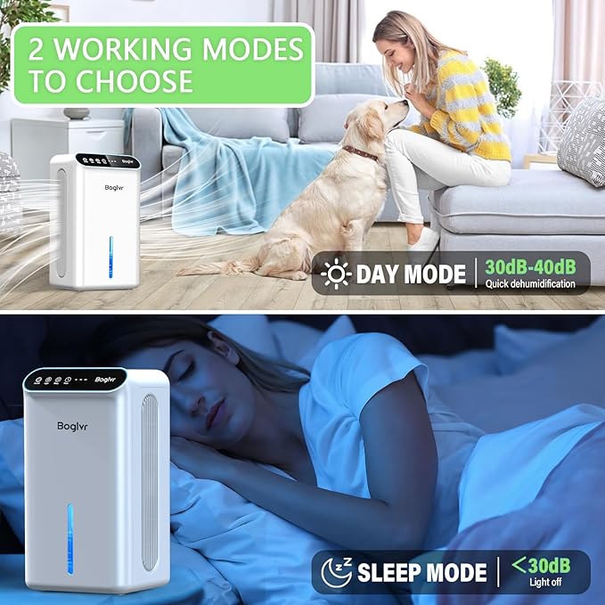 Dehumidifier for Home up to 1000 sq.ft, 98oz Small Quiet Dehumidifier with Drain Hose, 3 Timer Modes, Auto Shut Off, Aromatherapy & 7 Color Light for Bedroom, Bathroom, Basement (Sliver White)