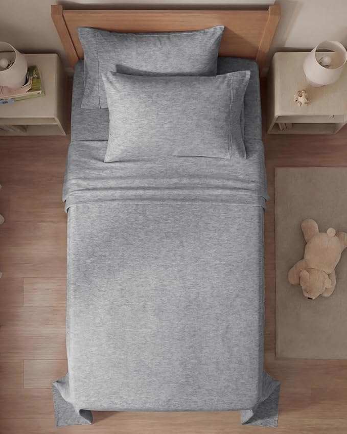 Twin 4 Piece Sheet Set - Comfy, Breathable & Cooling - Soft Hotel Luxury Bedding for Women, Men, Kids, Teens and Children - 1 Flat & 1 Fitted Sheet & 2 Pillowcases with Deep Pockets - Heathered Grey