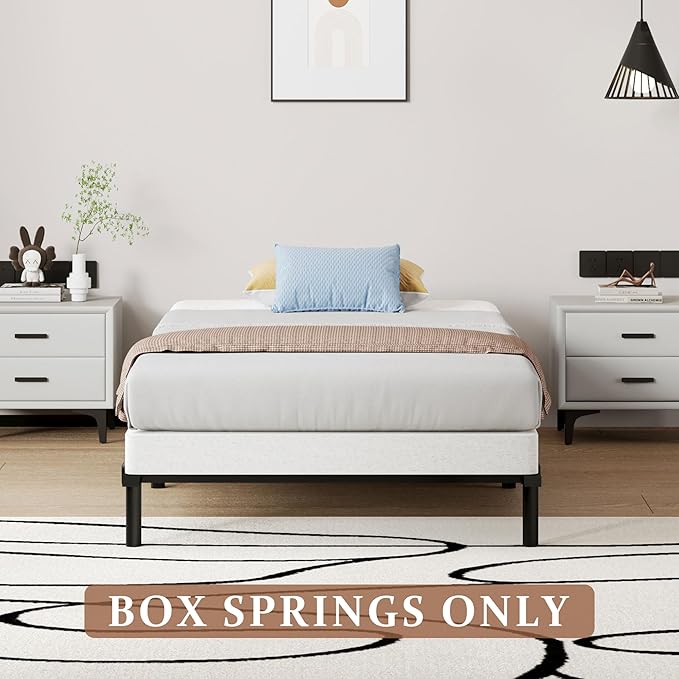 SHOANED Twin Size Box Springs - 5 Inch Low Profile Mattress Foundation No Noise Heavy Duty Metal Basics Bed Base with Clean Fabric Cover, Easy Assembly