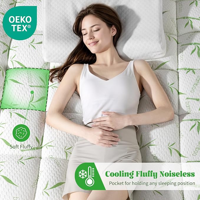 3 Inch Mattress Topper - Viscose Made from Bambu,Cooling Soft Pillow Top Mattress Pad Cover (Queen,60"x80")