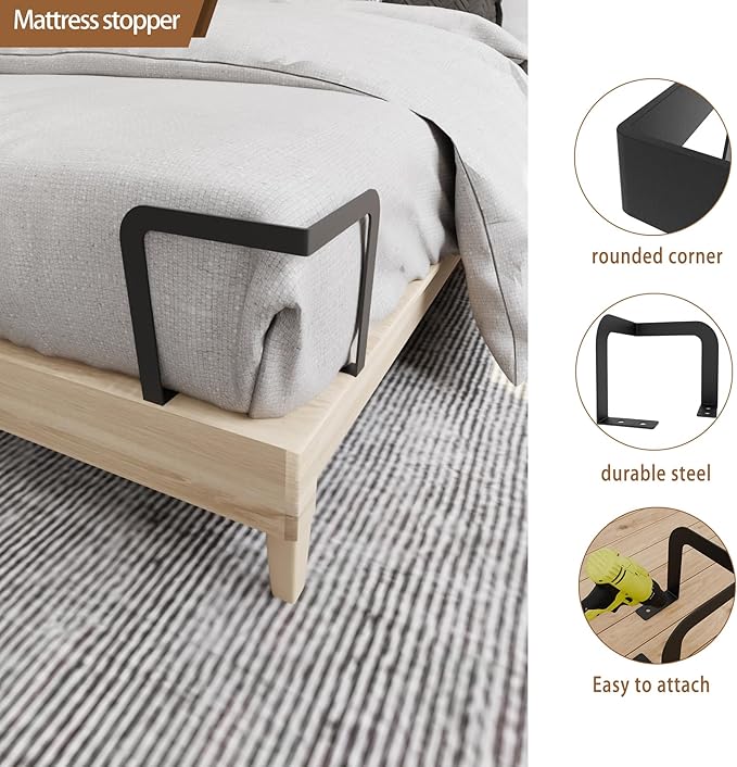 Extra Tall Mattress Corner Retainer Bar Bracket (H5.4IN) 4Pcs Keeping Mattress from Sliding for Wood Platform Beds, RV & Camper Mattresses