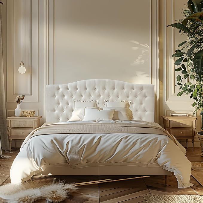 Furpopup Linen Upholstered Headboard Queen/Full Size Bed Tufted Button Headboard, Featuring High-Density Sponge Padding, Luxury Texture Easy Assembly Comfort and Style-Ivory