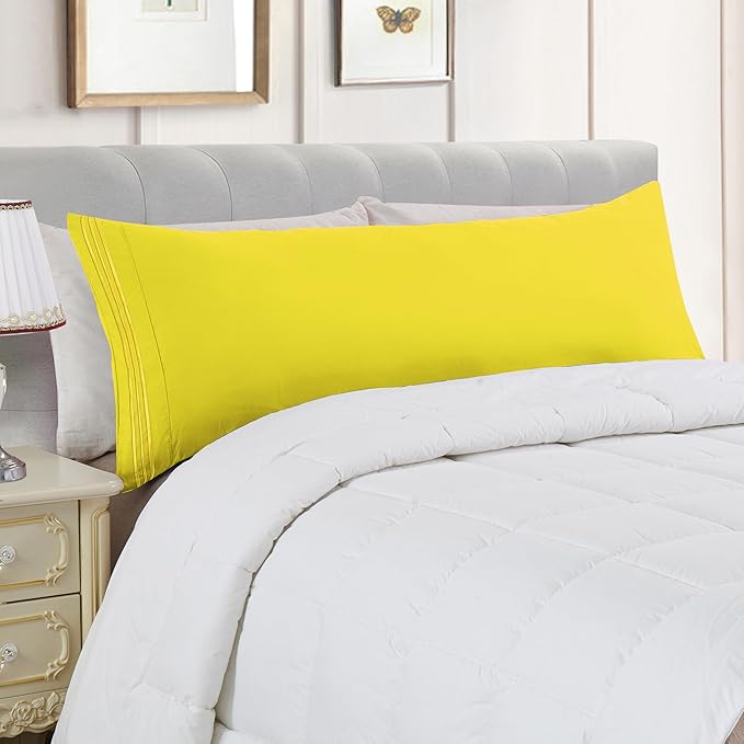 Elegant Comfort Luxury Ultra-Soft 1-Piece Pillowcase Set - 1500 Premium Hotel Quality Microfiber Double Brushed - Wrinkle Resistant, Body Pillowcase Size, Yellow