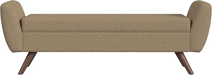 HomePop Modern Storage Bench with Wood Legs |Homepop Home Décor|Bench with Storage for Living Room & Bedroom - Brown Boucle