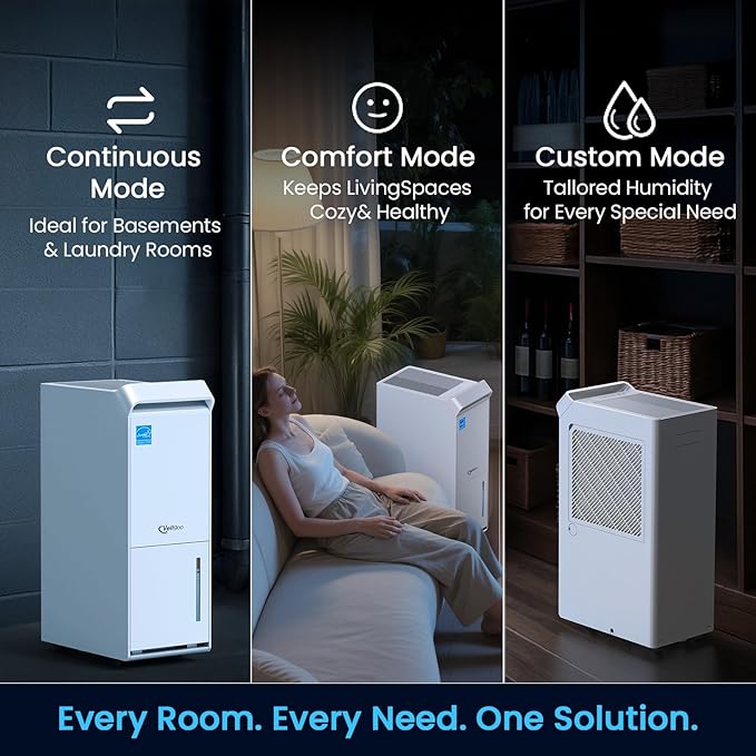 5,000 Sq.Ft Energy Star Dehumidifier, Vellgoo Max 100 Pint/D Smart Compressor Dehumidifier for Basement with Drain Hose, for Home,Large Rooms