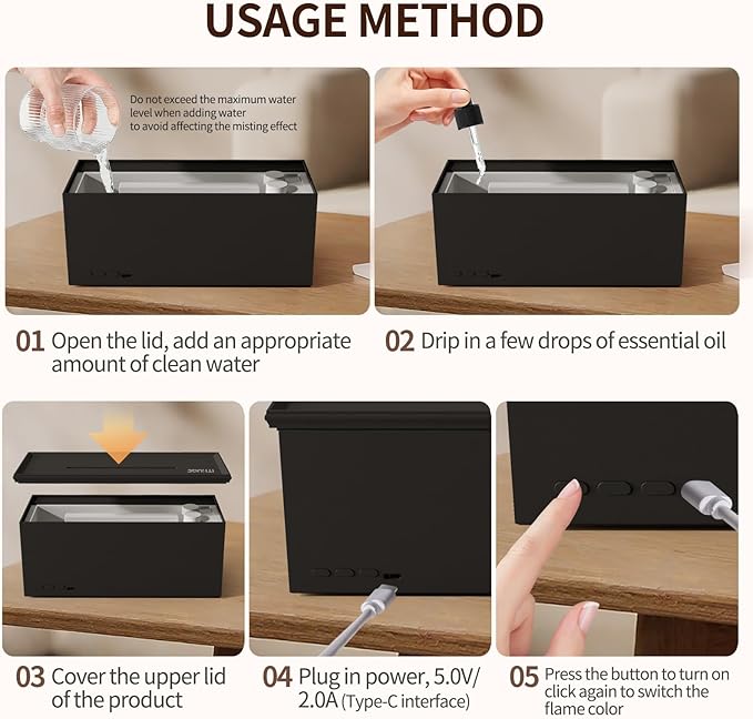 Fireplace Flame Air Diffuser Humidifier 280ml with Remote Control,7 Colors Aromatherapy Essential Oil Diffuser,Ultrasonic Aroma Humidifier with Timer for Home,Bedroom,Office,Yoga, White