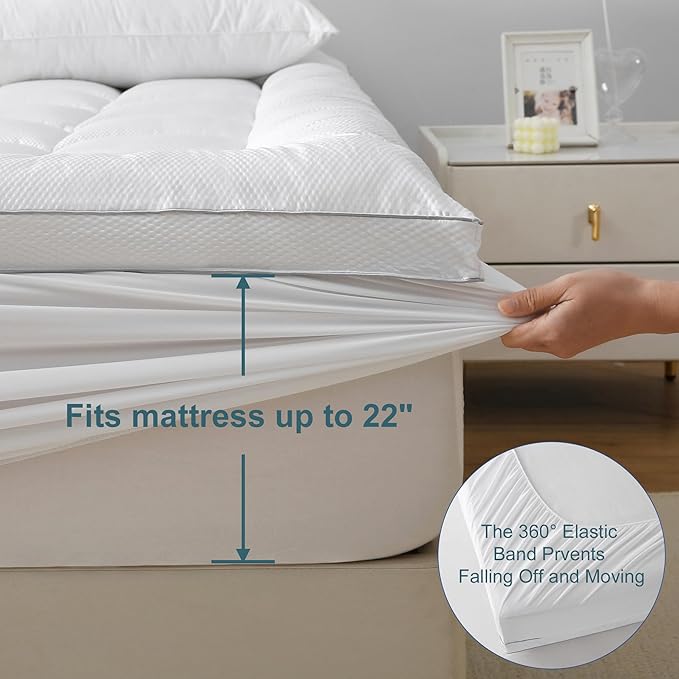 UNILIBRA King Size Mattress Pad Pillow Top Mattress Cover Padded with Down Alternative Filling Quilted Fitted Mattress Protector Streches up 8-22" Deep Pocket Cooling Mattress Topper