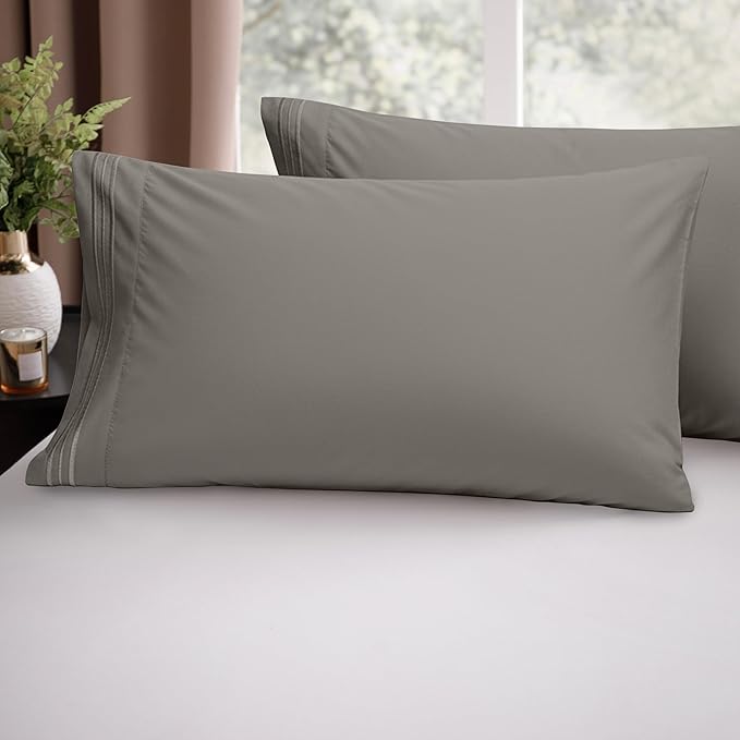 Elegant Comfort Luxury Ultra-Soft 2-Piece Pillowcase Set - 1500 Premium Hotel Quality Microfiber Double Brushed - Wrinkle Resistant, King, Grey