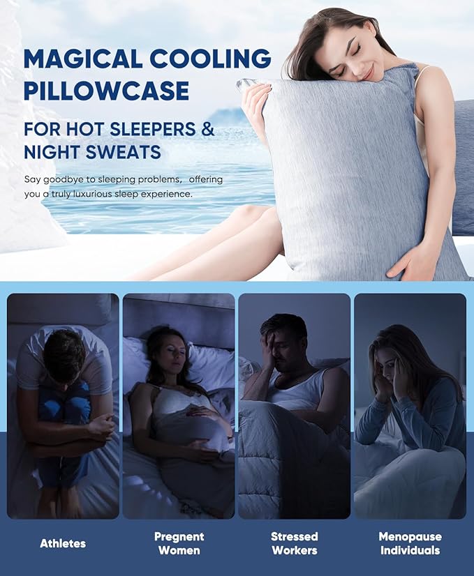 LUXEAR 2 Pack Cooling Pillow Cases King Size, Arc-Chill Q-Max > 0.5 for Hot Sleepers, Hair & Skin Friendly, Double-Sided, Machine Washable, Hidden Zipper, Gifts for Women Men, Blue