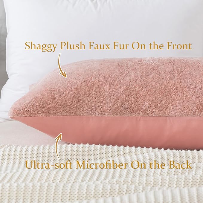 Whatsbedding Sherpa Body Pillow Cover, Ultra Soft Faux Fur Body Pillowcase, Luxury Shaggy Plush Long Pillowcase, Envelope Closure - Pink (20x54 inch)